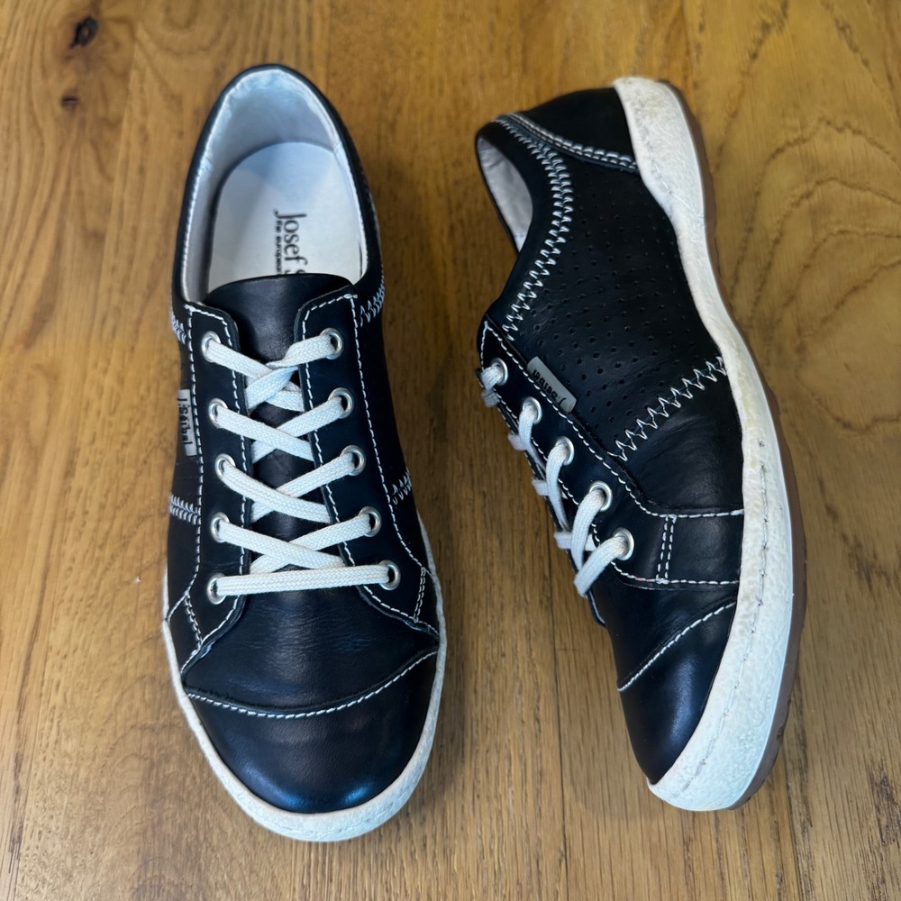 Josef Seibel Caspain Women 6 EU 36 Black Leather Contrast Stitch EU Low Top